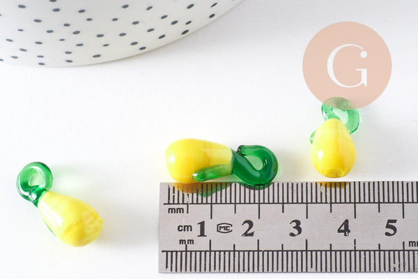 Pendentif citron jaune verre artisanal 19mm, x2 (G10317)