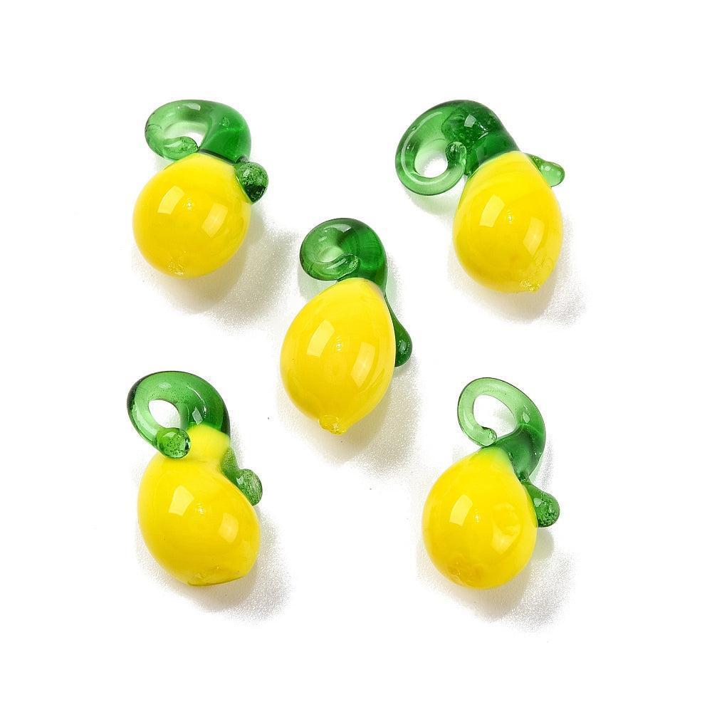 Pendentif citron jaune verre artisanal 19mm, x2 (G10317)