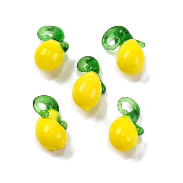 Pendentif citron jaune verre artisanal 19mm, x2 (G10317)