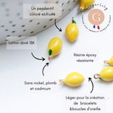 Pendentif citron laiton doré 18K résine jaune 13mm, x1 (G8053)