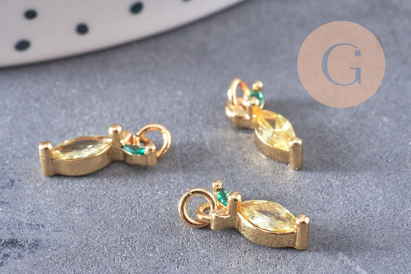 Pendentif citron laiton doré 18K zircon 12mm, x1 (G10283)