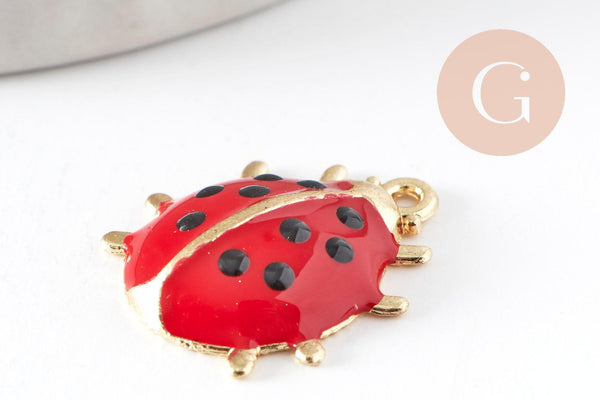 Pendentif coccinelle zamac émaillé 21,5mm pendentif animal, bijou coccinelle,création de bijou, x1 (G7116)