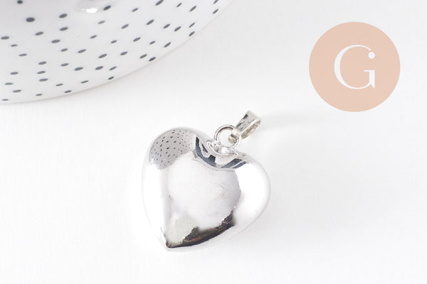 Pendentif coeur Bola harmonie carillon laiton argent platine 26.5mm, x1 (G9889)
