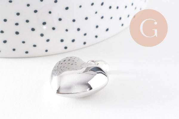 Pendentif coeur Bola harmonie carillon laiton argent platine 26.5mm, x1 (G9889)