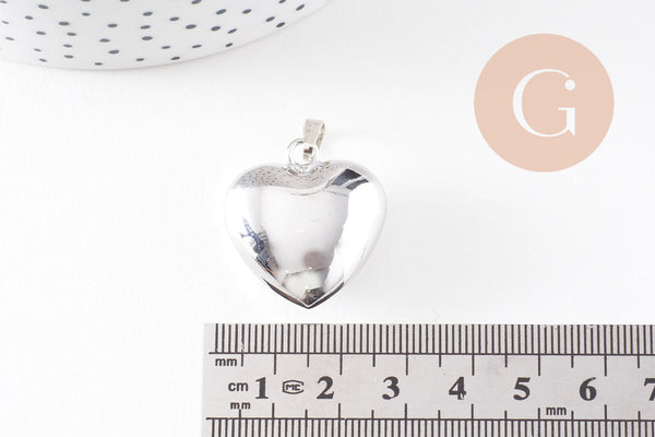 Pendentif coeur Bola harmonie carillon laiton argent platine 26.5mm, x1 (G9889)