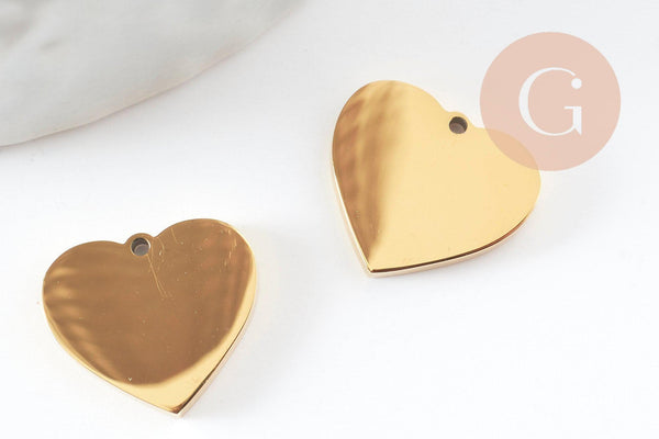 Pendentif coeur acier 201 inoxydable doré 13mm finition Miroir, x1 (G10182)