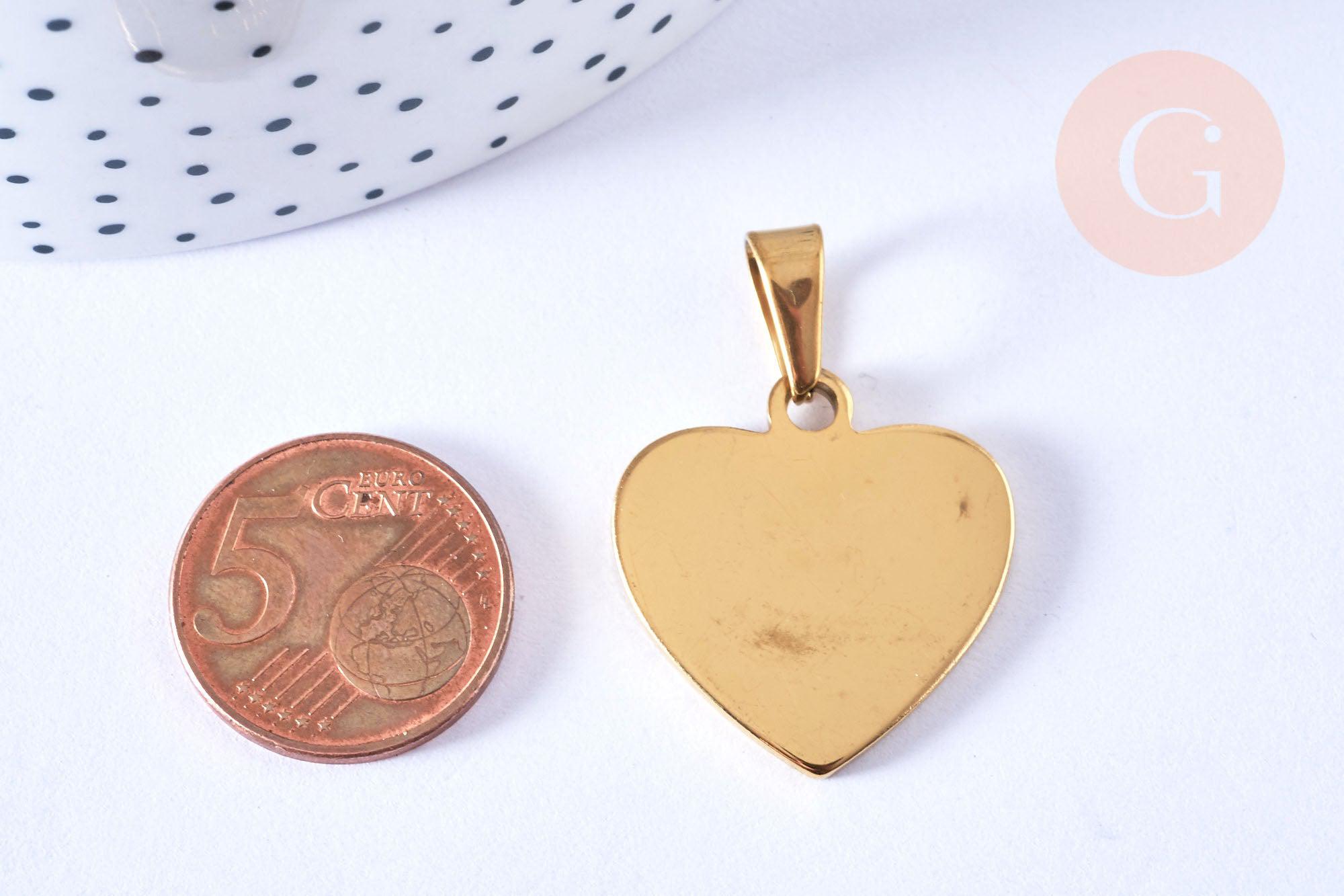Pendentif cœur acier inoxydable 304 doré à graver 26mm, x1 (G6879)