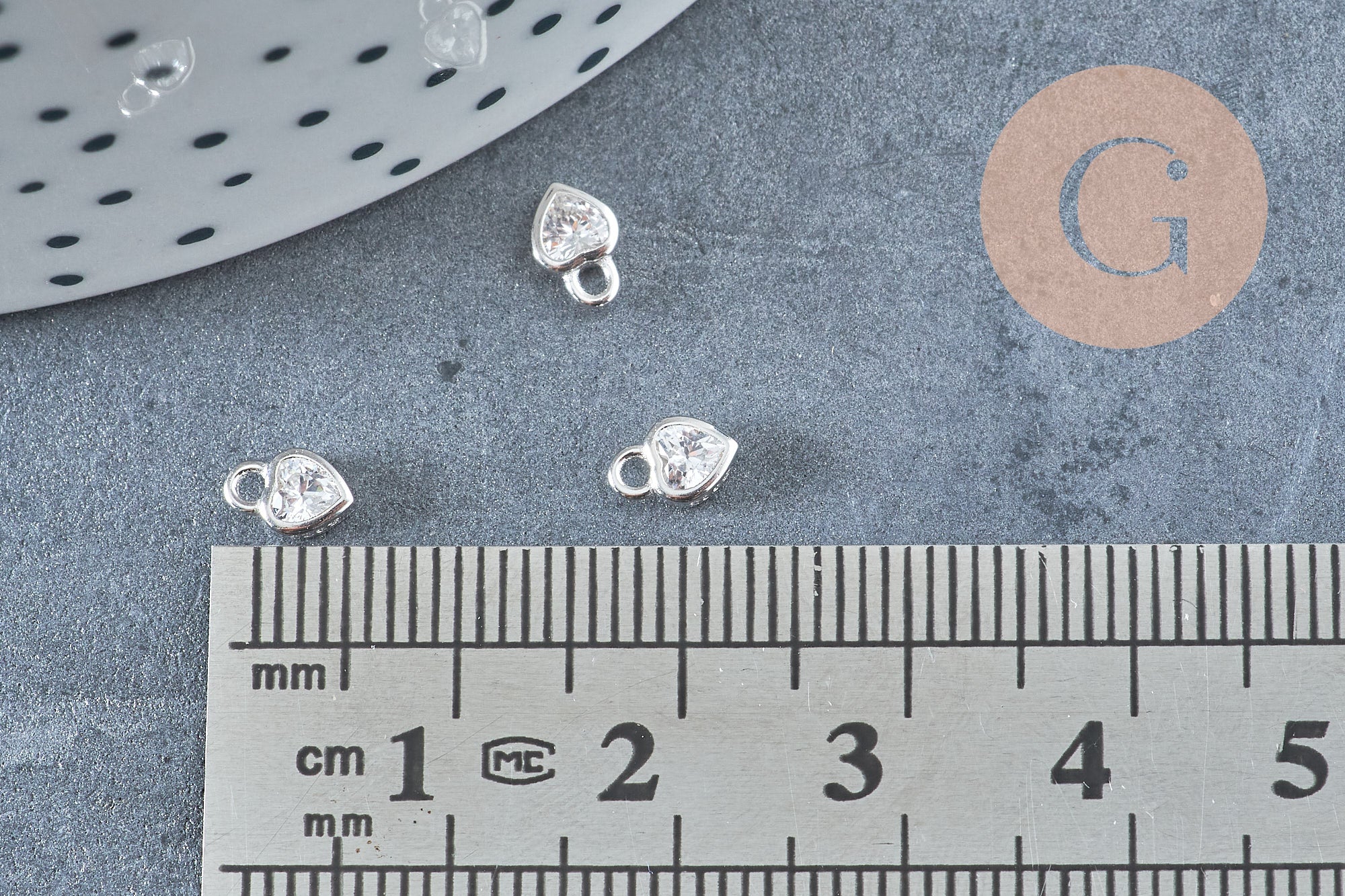 Pendentif coeur argent massif 925 et zircon 6mm, x1 (G10739)