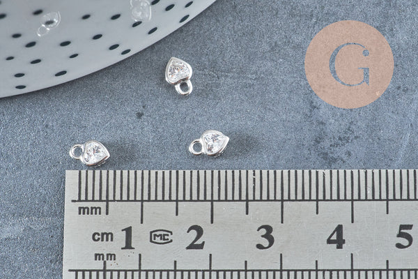 Pendentif coeur argent massif 925 et zircon 6mm, x1 (G10739)