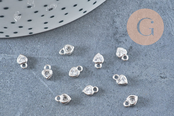 Pendentif coeur argent massif 925 et zircon 6mm, x1 (G10739)