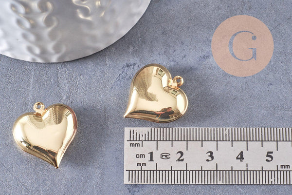 Pendentif cœur bombé laiton doré 24mm, x2 (G10307)