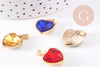 Pendentif coeur cristal coloré acier 304 inoxydable doré 16.5mm, x1 (G10704)