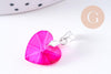 Pendentif coeur cristal coloré facetté fer argenté 19.5mm, x1 (G10656)
