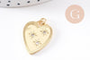 Pendentif coeur émail laiton doré 18K et zircon 24mm, x1 (G10158)