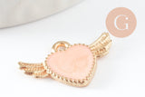 Pendentif coeur email rose doré , fournitures créatives, pendentif coeur aile,creation bijoux,coeur doré, pendentif doré,21mm,x 5 (G0104)