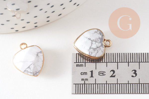 Pendentif coeur howlite facettes,pendentif bijoux, pendentif pierre, howlite naturelle, pendentif coeur,17mm, x1,G1428