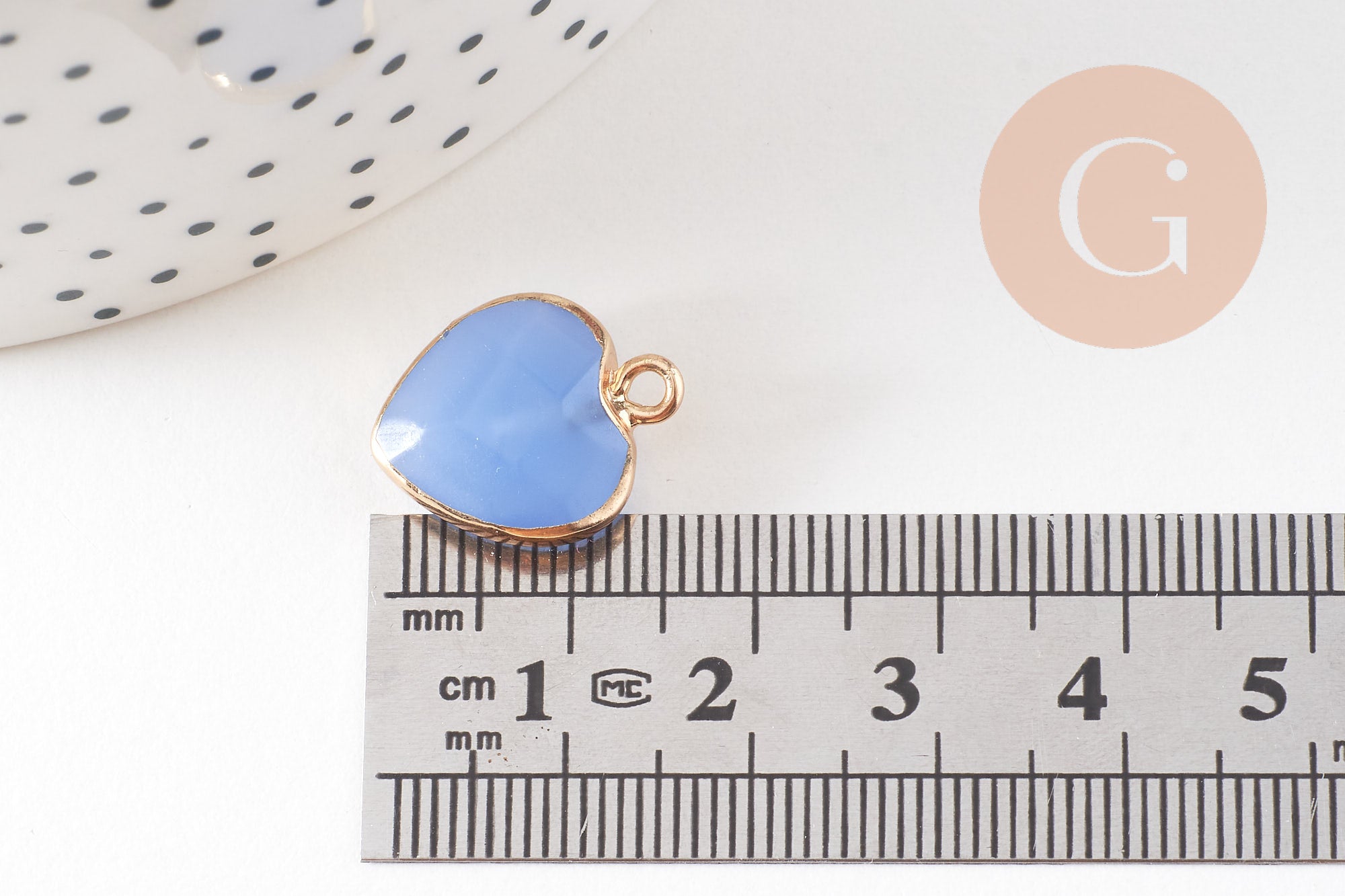 Pendentif coeur jade bleu facettes 17mm, x1 (G4042)