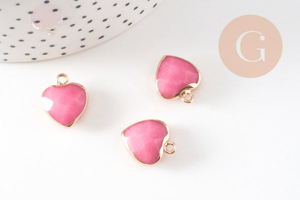 Pendentif coeur jade naturel rose facettes 17mm, x1 (G1791)