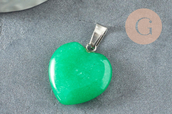 Pendentif coeur jade vert platine 22mm, pendentif bijoux pierre, jade naturel x1 G3117