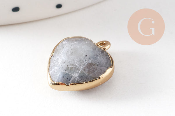 Pendentif coeur labradorite facettes, pendentif pierre, labradorite naturelle, pendentif coeur, Unité, 17mm-G0598