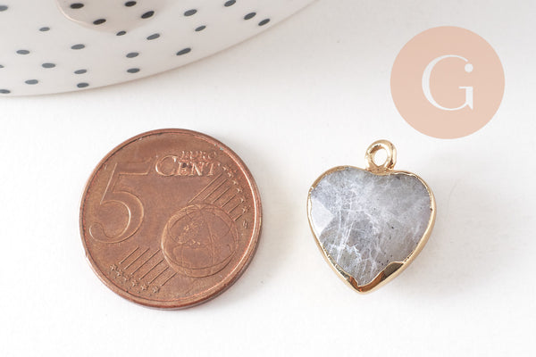 Pendentif coeur labradorite facettes, pendentif pierre, labradorite naturelle, pendentif coeur, Unité, 17mm-G0598