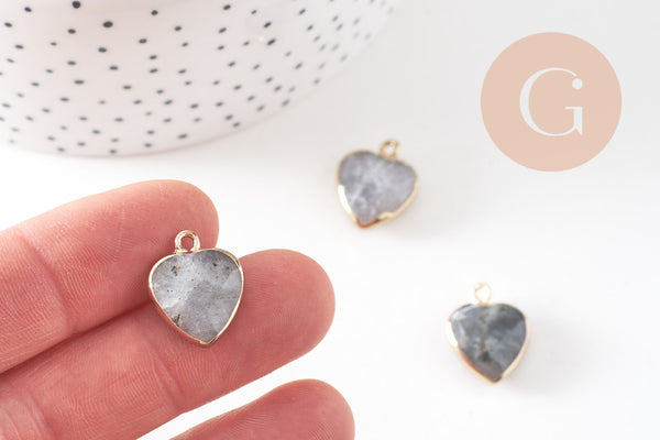 Pendentif coeur labradorite facettes, pendentif pierre, labradorite naturelle, pendentif coeur, Unité, 17mm-G0598