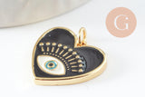 Pendentif coeur laiton doré 18K émail noir 19mm, x1 (G5017)