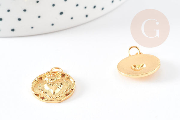 Pendentif coeur laiton doré 18K, pendentif d'amour création bijoux, 20mm , x2 G5530