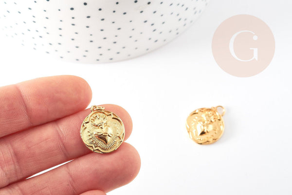 Pendentif coeur laiton doré 18K, pendentif d'amour création bijoux, 20mm , x2 G5530