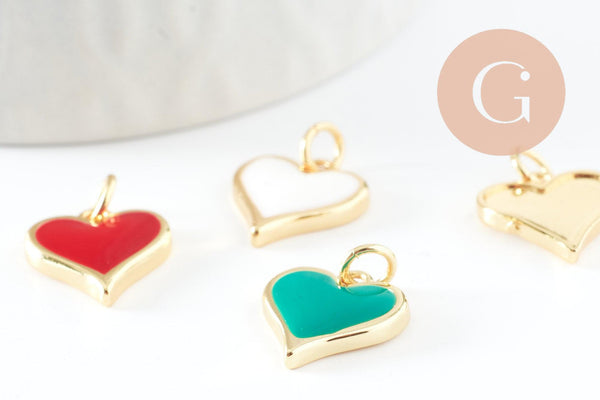 Pendentif coeur laiton doré 20K émaillé,pendentif doré,creation bijoux,coeur doré, pendentif laiton doré,14mm, x1 (G3570)