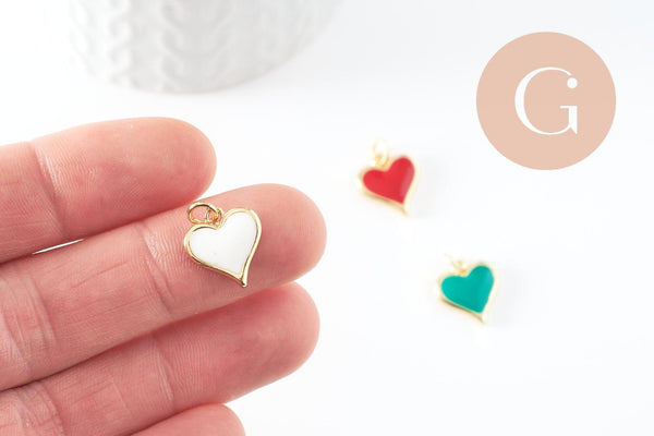 Pendentif coeur laiton doré 20K émaillé,pendentif doré,creation bijoux,coeur doré, pendentif laiton doré,14mm, x1 (G3570)