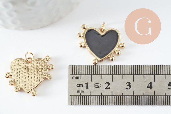 Pendentif coeur laiton doré émaillé,pendentif doré,coeur doré, pendentif laiton doré,23mm, x1 (G2950)