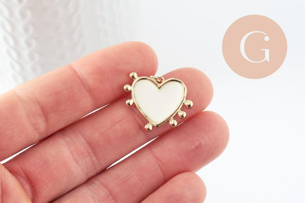 Pendentif coeur laiton doré émaillé,pendentif doré,coeur doré, pendentif laiton doré,23mm, x1 (G2950)