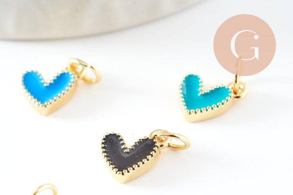 Pendentif coeur laiton doré émaillé,pendentif doré,coeur doré, pendentif laiton doré,9mm, x5 (G2409)