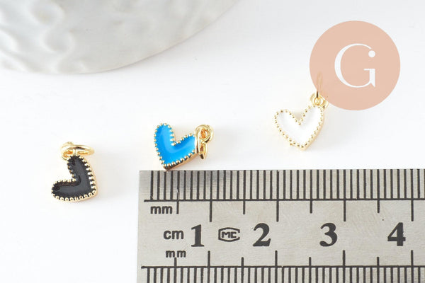 Pendentif coeur laiton doré émaillé,pendentif doré,coeur doré, pendentif laiton doré,9mm, x5 (G2409)
