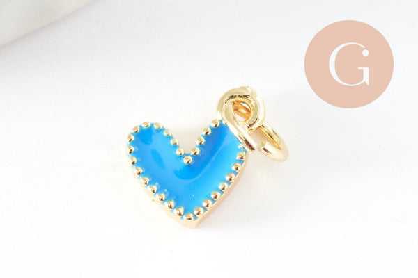 Pendentif coeur laiton doré émaillé,pendentif doré,coeur doré, pendentif laiton doré,9mm, x5 (G2409)