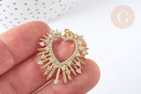 Pendentif cœur laiton doré et cristal zircon anneau jonction 32mm, x1 (G7382)