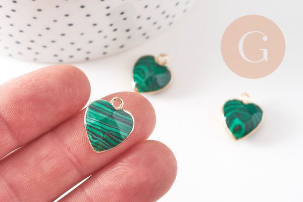 Pendentif coeur malachite facette,pendentif bijoux, pendentif pierre, malachite synthèse, pendentif coeur,17mm, x1,G1709