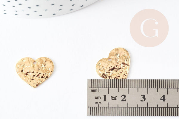 Pendentif coeur martelé laiton doré 18K, pendentif géométrique texturé création bijoux, 20x17mm, x2 G3302