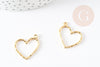 Pendentif coeur martelé laiton doré 18K, pendentif géométrique texturé création bijoux, 23x22mm, x2 G5529