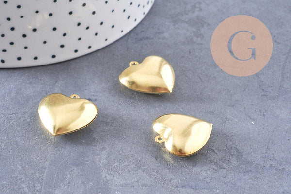 Pendentif cœur medaillon laiton brut 24mm, x2 (G1915)