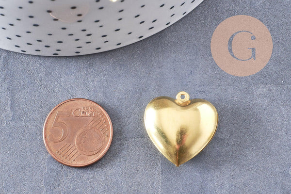 Pendentif cœur medaillon laiton brut 24mm, x2 (G1915)