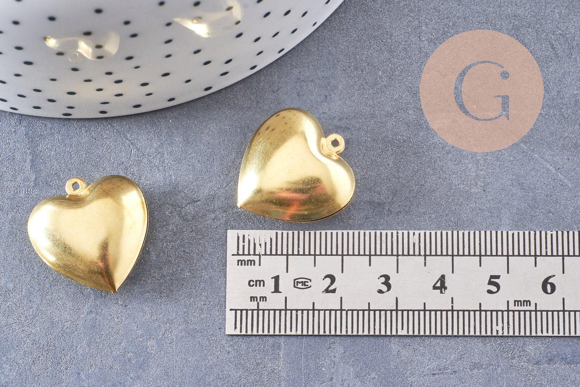 Pendentif cœur medaillon laiton brut 24mm, x2 (G1915)