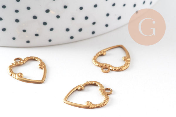 Pendentif cœur medaillon laiton brut, médaillon Vintage, fournitures laiton brut,19mm, x2 G3654