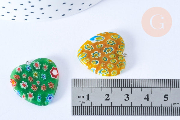 Pendentif cœur millefiori verre murano 27mm, x1 (G7143)