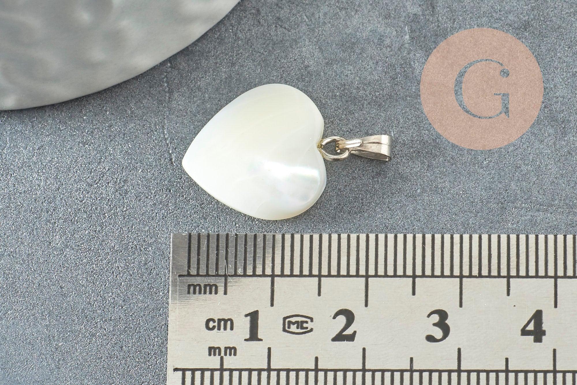 Pendentif coeur nacre blanche naturelle platine,pendentif coeur,coeur nacre,coquillage blanc,création bijou, 20mm, x1 ou x5 G3992