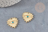 Pendentif coeur oeil acier doré inoxydable zircon vert 19.5mm, un joli pendentif pour la création de bijoux DIY, x1,G6032