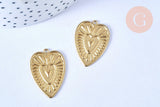 Pendentif coeur oeil laiton brut 29x20mm, x1 (G6527)