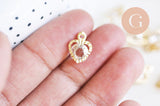 Pendentif coeur or rose cristal zircon,fournitures créatives, pendentif or rose,pendentif cristal, création bijoux,10mm, x 4 (G2919)