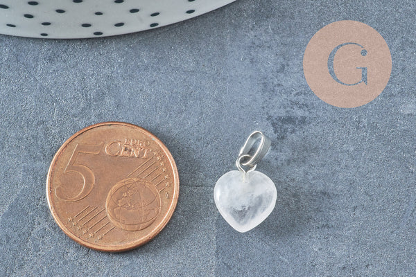 Pendentif coeur pierre naturelle laiton platine 10-12mm, x1 (G4129)